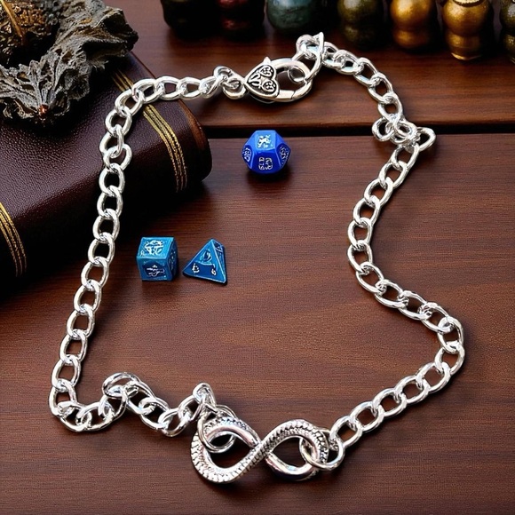 Dragons Tail SilverToned Infinity Symbol Pendant Necklace DND Inspired 19” - Picture 4 of 17
